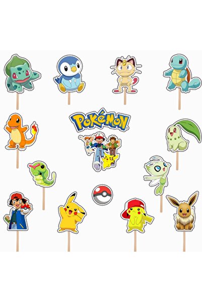 Bita Decorations Cupcake/cake accessory set, 14 pcs, Pokemon theme, Photo Paper Glossy