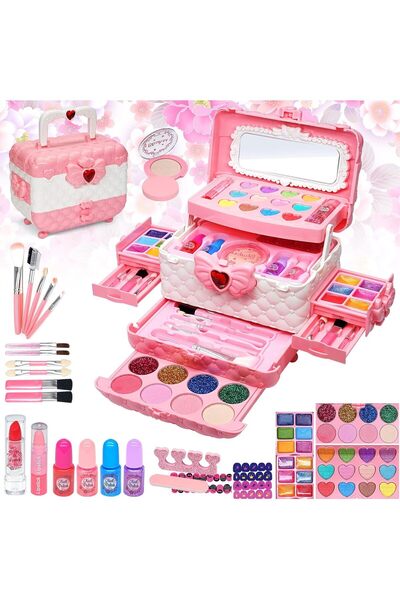 COOYA 46 Pcs Makeup Kit for Girl,Safe and Washable Cosmetic,Perfect Gift for Princess Play Makeup