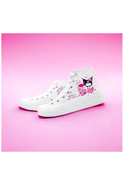 ECCAdesing Heart Kourmii Printed White Linen Children's Shoes and Sneakers
