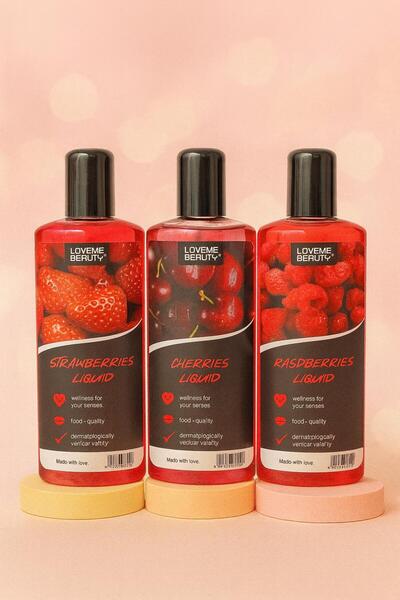 LOVEME BEAUTY 3-Pack Fruity Aromatic Massage Oil Set - Strawberry, Cherry & Raspberry - Relaxing, Hydrating & Caring - Edible