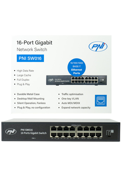 PNI Switch SW016, 16 x 10/100/1000 Mbps, Gigabit, metal case