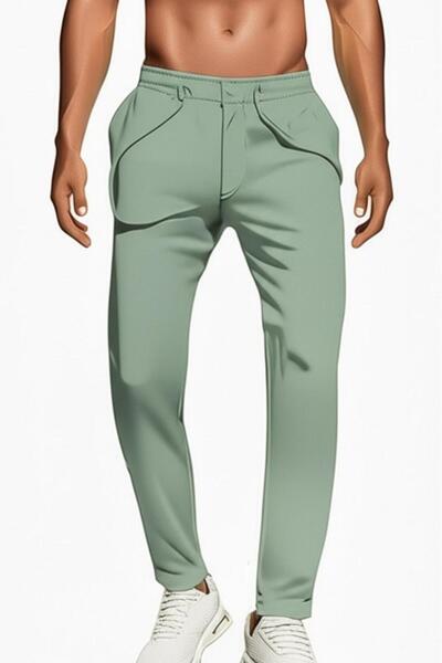 NO 601 Men's Çağla Green Crepe Fabric Buttoned Double Leg Fabric Jogger Pantalon