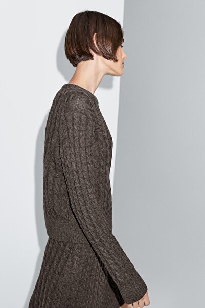 Massimo Dutti Yün karışımlı saç örgülü kazak