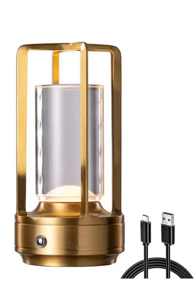 Taimi Rechargeable Cordless LED Lamp,3-Colour Infinitely Dimming Battery Powered Small,Gold