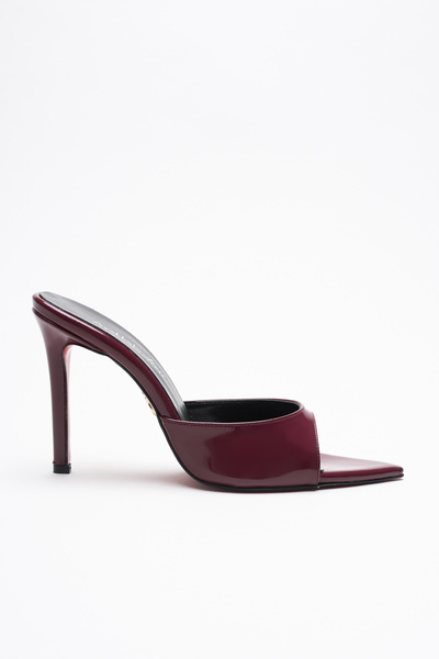 Ayakkabı Ateşi Women's Pointed Toe Thin Heeled Slippers Sona Burgundy Patent Leather