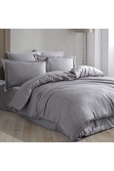 HAPPY COTTON طقم غطاء لحاف من الساتان الرمادي مزدوج الحجم مناسب للفنادق والمن...