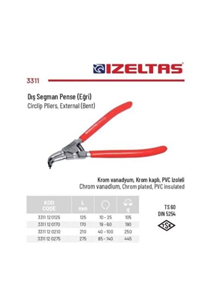 İzeltaş DIŞ SEGMAN PENSESİ YAYLI EĞRİ 170MM
