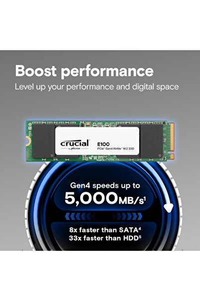 Crucial E100 2 تيرابايت PCIe Gen4 2280 NVMe M.2 SSD (5000-4500 ميجابايت/ثانية) CT2000E100SSD8