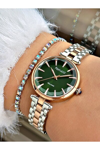 Ferrucci YEŞİL KADRANLI ROSE GÜMÜŞ METAL KADIN KOL SAATİ