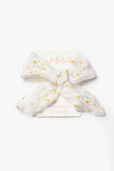 Le Mabelle White Daisy Printed Girl's Tulle Clip Buckle
