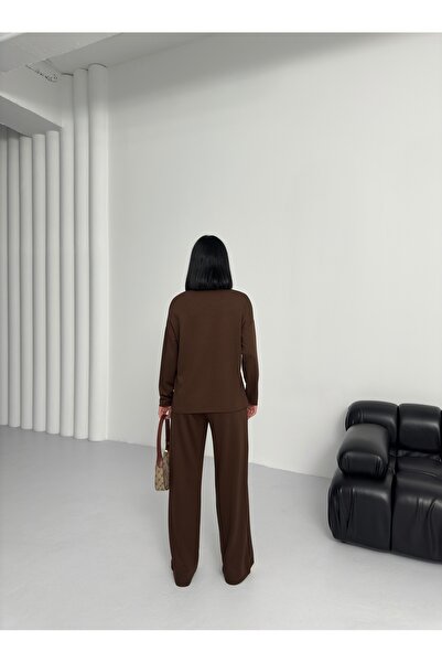 BEJNA Braunes Modal-Sportset mit langen Ärmeln und weichem Griff für Damen