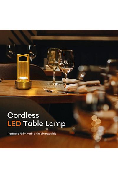 Taimi Pack of 2 Crystal Lantern Table Lamp Modern Wireless Rechargeable ,Gold
