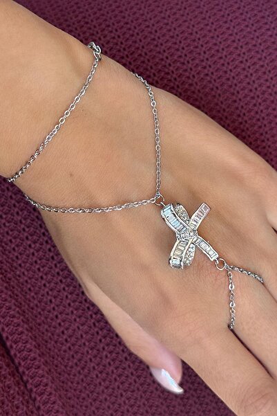 TAKIŞTIR Silver Color Ribbon Figured Stone Detailed Steel Shahmeran