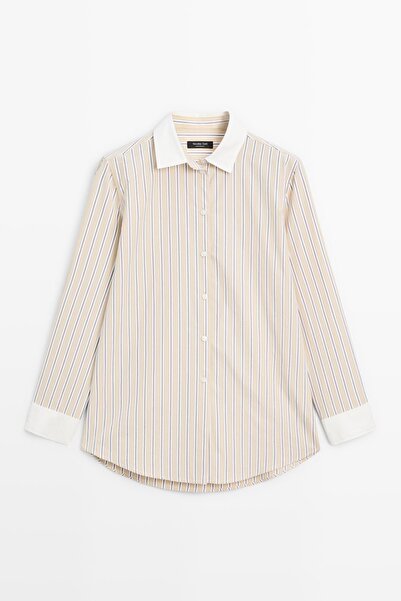 Massimo Dutti Kontrast detaylı çizgili gömlek