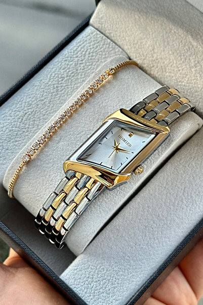 Homies Women's Wristwatch Rectangular Case Steel Cord 3Atm Waterproof Gift Box and Bracelet Gift.