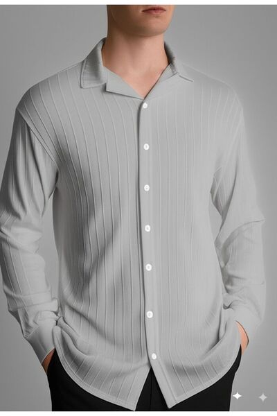 NO 601 Men's Gray Large Striped Comfortable Fit Shirt