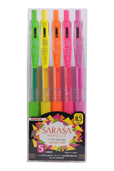 Zebra Neon Color 0.5mm Sarasa Clip Gel Pen 5-Pieces Set