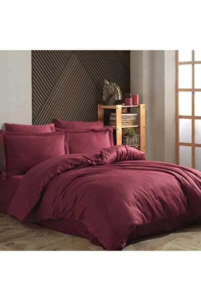 HAPPY COTTON طقم غطاء لحاف من الساتان باللون الأحمر الداكن مزدوج للفنادق والم...