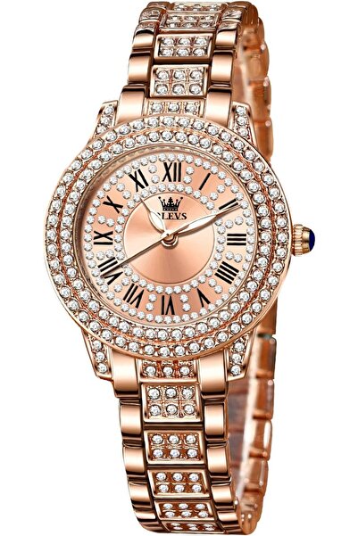 OLEVS ساعات نسائية من الكوارتز الياباني باللون الذهبي الوردي للنساء مقاومة لل...