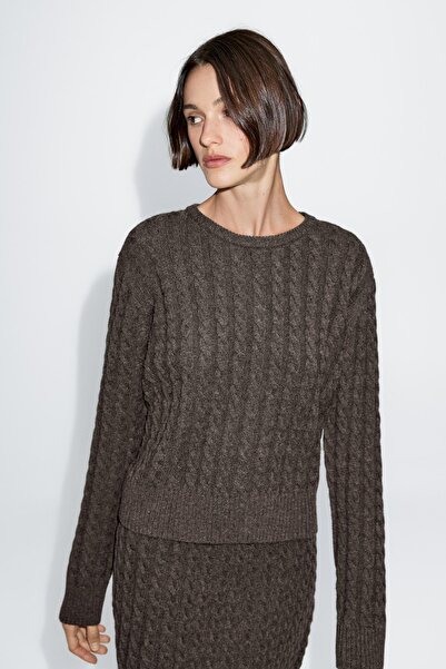 Massimo Dutti Yün karışımlı saç örgülü kazak