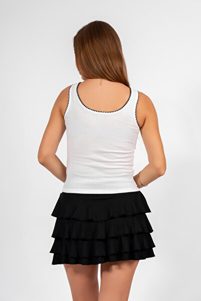 Oq Pack of 2 White/Brown Embroidery Detail 100% Cotton Thick Straped Bluz