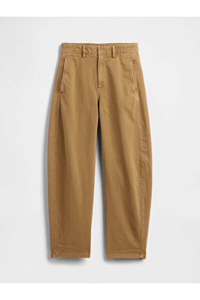GAP Kadın Kahverengi Mid Rise Twill Barrel Pantolon