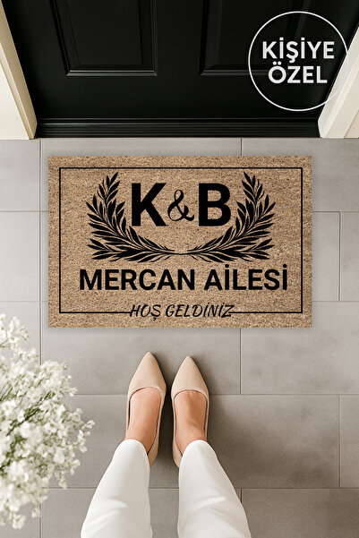 Dormot Modern Dijital Baskı Kişiye Özel Baş Harf Ve Soyisimli Hoş geldiniz Kapı Önü Paspas 70x45cm