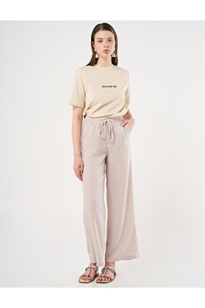 Kayra Bağcıklı Rahat Kesim Pantolon - Taş