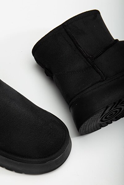 Hayalimdeki Ayakkabı Mini Cırtcırtlı Siyah Süet Yarım Bot içi Tüylü Düz Taban Kadın Ayakkabı