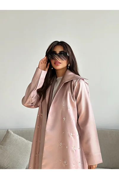 outline Elegant summer abaya with silver bead embroidery