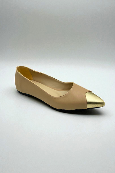 Odie Collection Women's Comfortable Stylish Daily Gold Toe Detailed Pointed Toe Ballerinas
