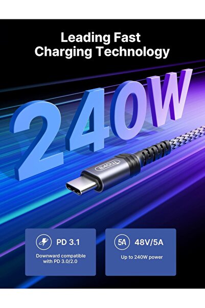jsaux 240W USB C to USB C Cable 3M, USB Type C Fast Charging Charger Cord Compatible with iPhone 16/