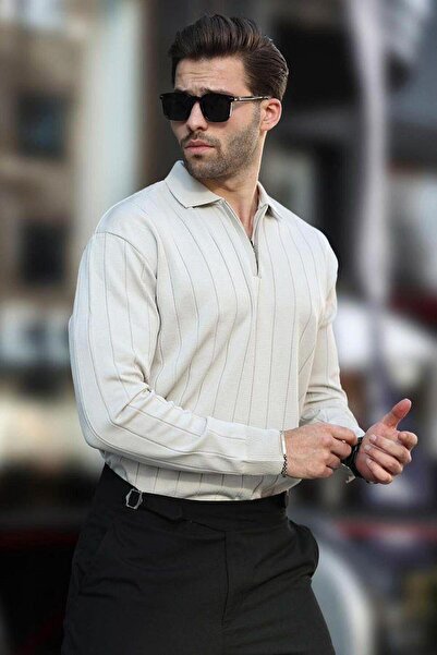 ribana Ανδρικό πλεκτό πουλόβερ με φερμουάρ και λαιμόκοψη πόλο - 4001