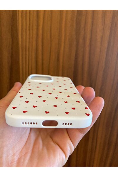 Newon حافظة هاتف آيفون 15 برو ماكس من السيليكون الفاخر مع طباعة قلب ومخملية من الداخل (حافظة كريمية)