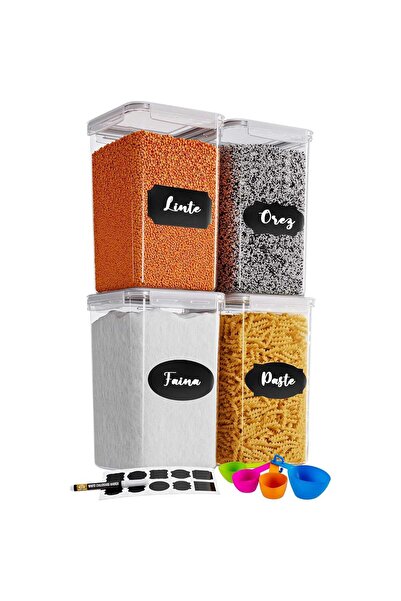 Elindor Set of 4 extra large food containers, 6.5L, airtight closure, BPA free, reusable labels, transparent