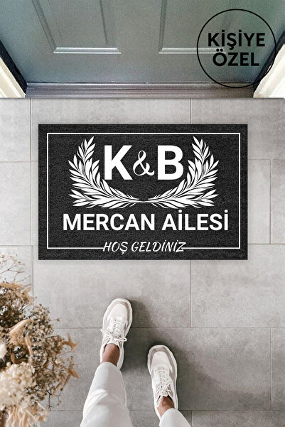 Dormot Modern Dijital Baskı Kişiye Özel Füme Baş Harf Ve Soyisimli Hoş geldiniz Kapı Önü Paspas 70x45cm