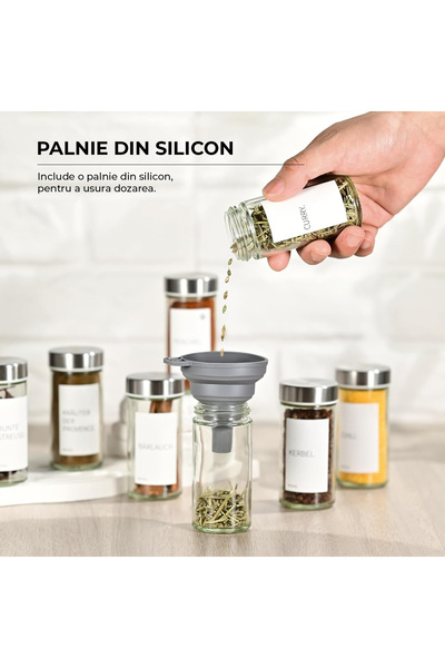 Elindor Set of 12 Elindor® Glass Spice Containers with Stainless Steel Lid, with Sieve