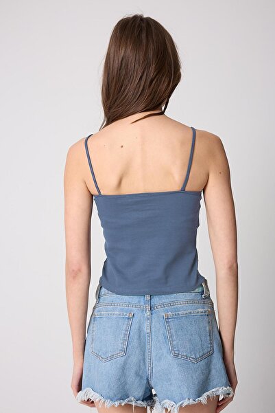 AMİDA Blue Women's Thin Rope Strap Basic Undershirt -2466