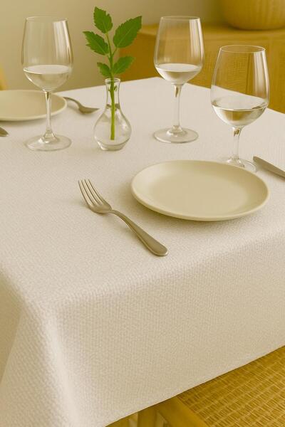 GOCCIA Pamuklu Masa Mutfak Yemek Salon Piknik Bahçe Balkon Otel Cafe Sofra Yılbaşı Beyaz Sehpa Örtüsü