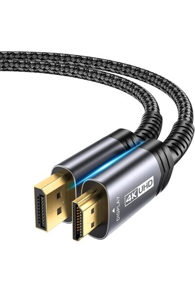 jsaux 4K DisplayPort to HDMI Cable 2M, 2K@120Hz, 4K@30Hz Unidirectional [Gold-Plated, Braided, Alumi