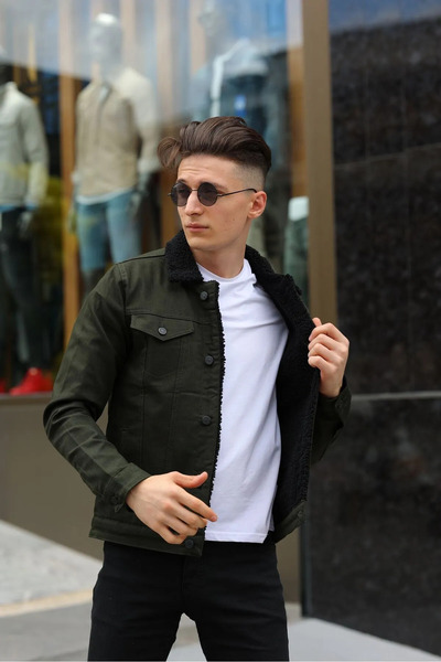 Wkm Denim Jachetă de blugi pentru bărbați, căptușită cu blană