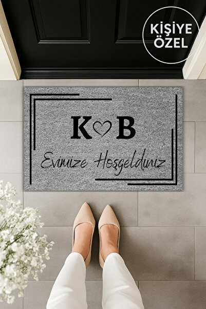Dormot Modern Dijital Baskı Gri Baş Harfli Kapı Önü Paspas 70x45cm