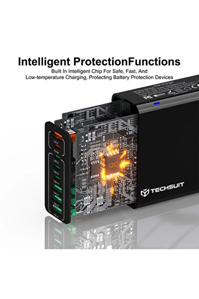 Techsuit Adaptor de încărcare, 4xUSB, 4xType-C încărcare rapidă Techsuit, negru, CHPD224