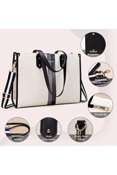 OEM Geantă de umăr pentru femei, cu fermoar, curea de umăr din piele PU, albă, 41x32x5 cm