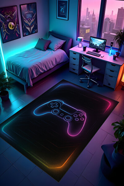 Liriya Dijital Baskı Oyun Odası Gamer Halısı Makinede Yıkanabilir Anti Bakter...