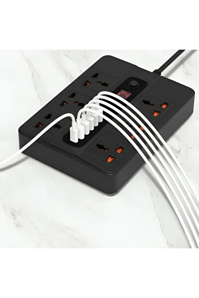 NOxON شريط طاقة بطول 3 أمتار مزود بـ 4 منافذ USB ومنفذ USB-C PD-18W بالإضافة إلى 6 مقابس تيار متردد مع ميزة المؤقت الذكي