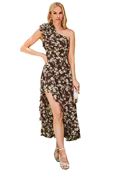 OEM Rochie lungă și elegantă, pe un singur umăr, cu crăpături, fără mâneci, L...