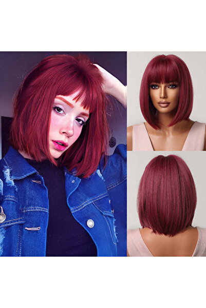 WildFashion Red wig, long bob model with bangs PER81-3