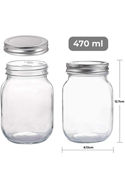 Elindor Set of 4 Elindor® Sicla Jars, Silver Metal Lids, 470 ml, Transparent