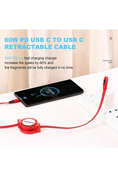 Generic MJXIANG 60W USB C to USB C Charger Cable [1M/2-Pack], PD 3A Retractable Fast Charging Data Sync Cord